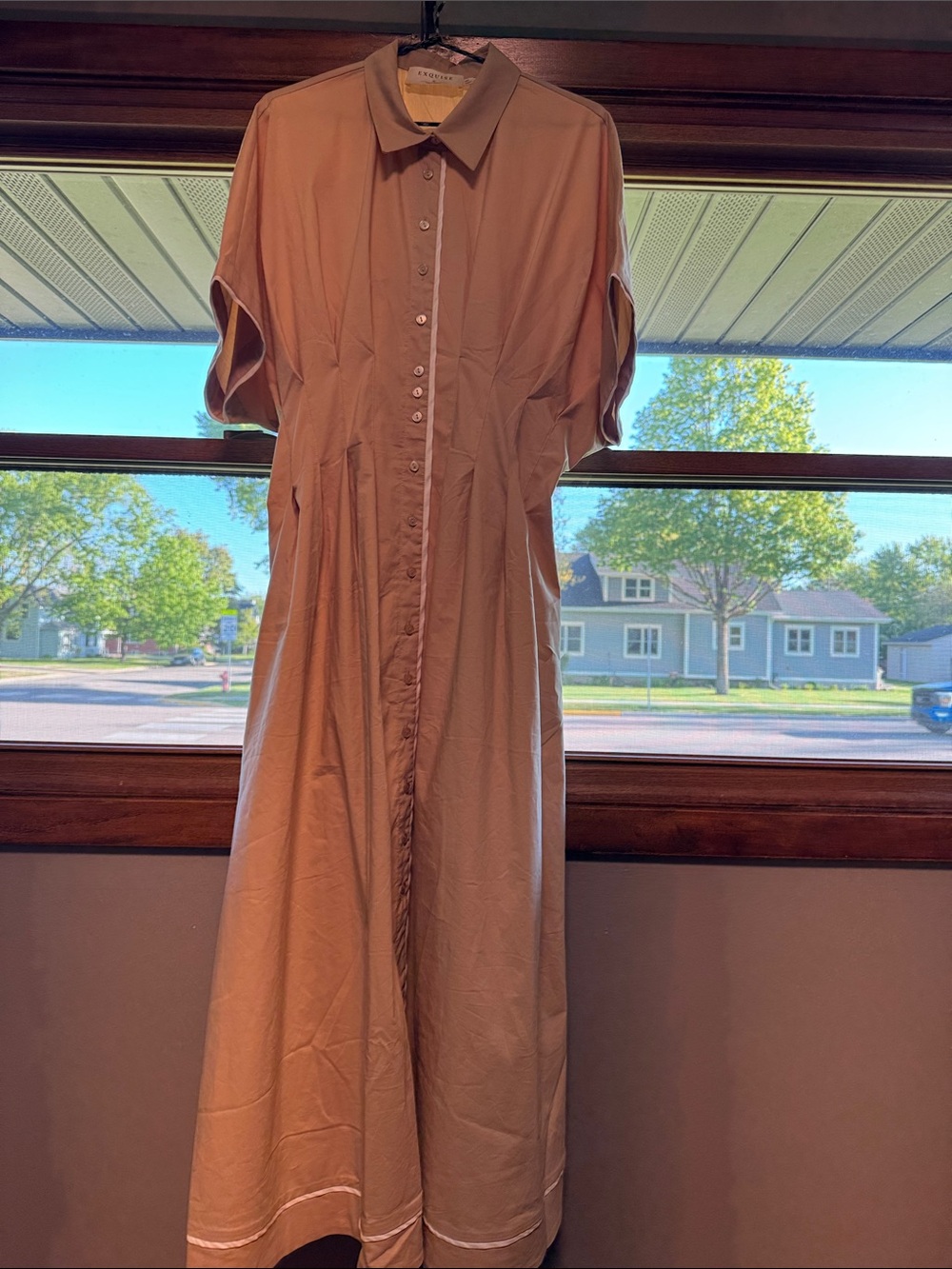 Anthropologie Tan Button-Front Midi Shirt Dress